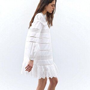 Sfera white eyelet crochet embroidered ruffle tiered fairy angelic mini dress M